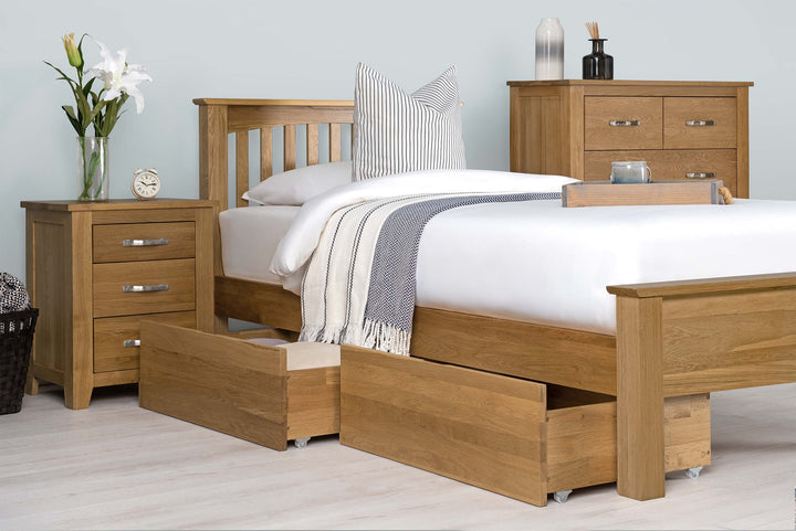 Boston Solid Natural Oak Bed Frame - Low Foot End - 3ft Single - The Oak Bed Store