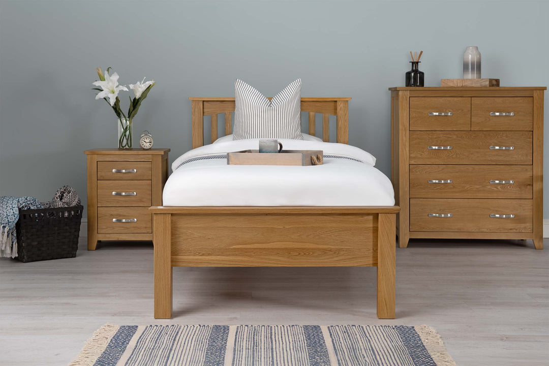 Boston Solid Natural Oak Bed Frame - Low Foot End - 3ft Single - The Oak Bed Store