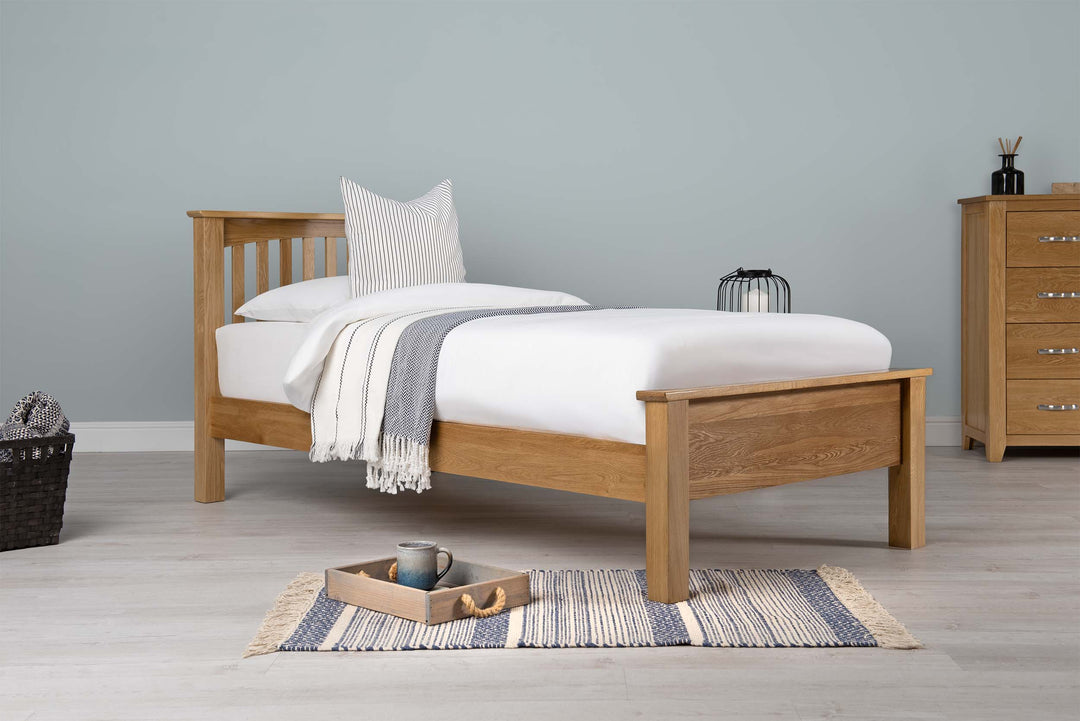 Boston Solid Natural Oak Bed Frame - Low Foot End - 3ft Single - The Oak Bed Store