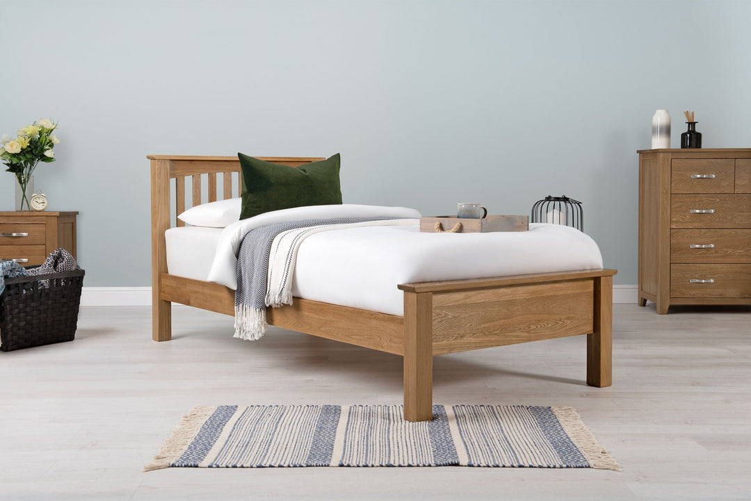 Boston Solid Natural Oak Bed Frame - Low Foot End - 3ft Single - The Oak Bed Store