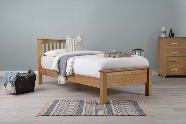 Boston Solid Natural Oak Bed Frame - Low Foot End - 3ft Single - The Oak Bed Store