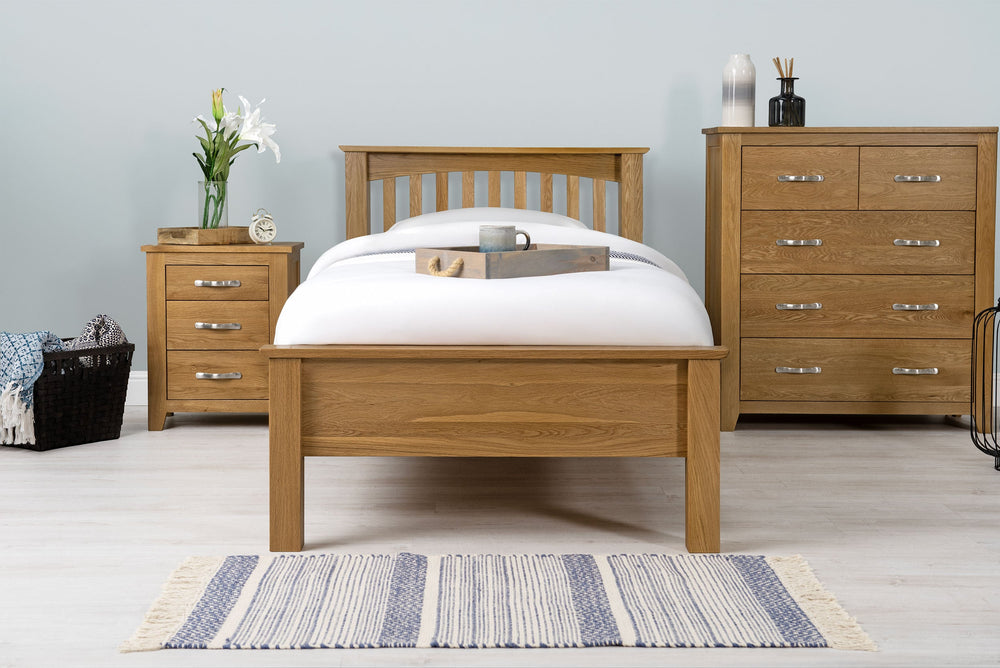 Boston Solid Natural Oak Bed Frame - Low Foot End - 3ft Single - The Oak Bed Store