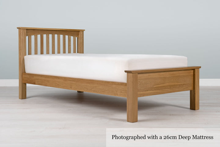 Boston Solid Natural Oak Bed Frame - Low Foot End - 3ft Single - The Oak Bed Store