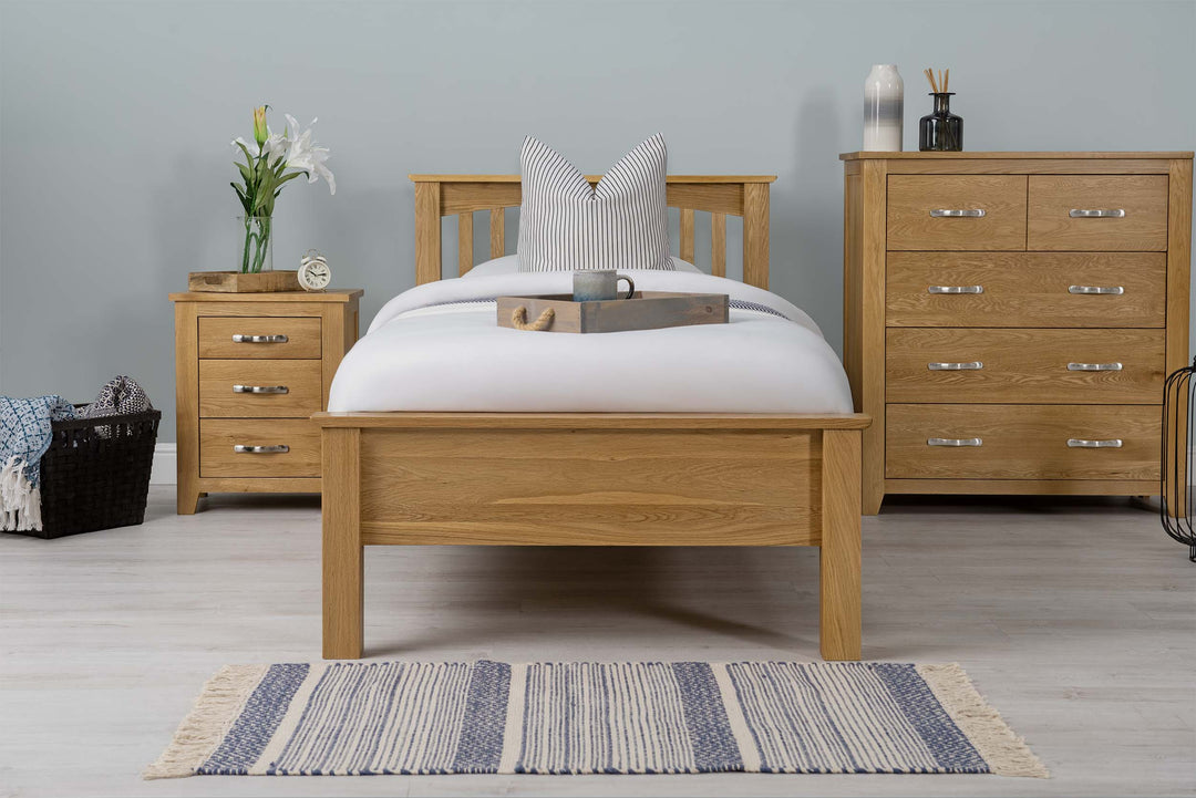 Boston Solid Natural Oak Bed Frame - Low Foot End - 3ft Single - The Oak Bed Store