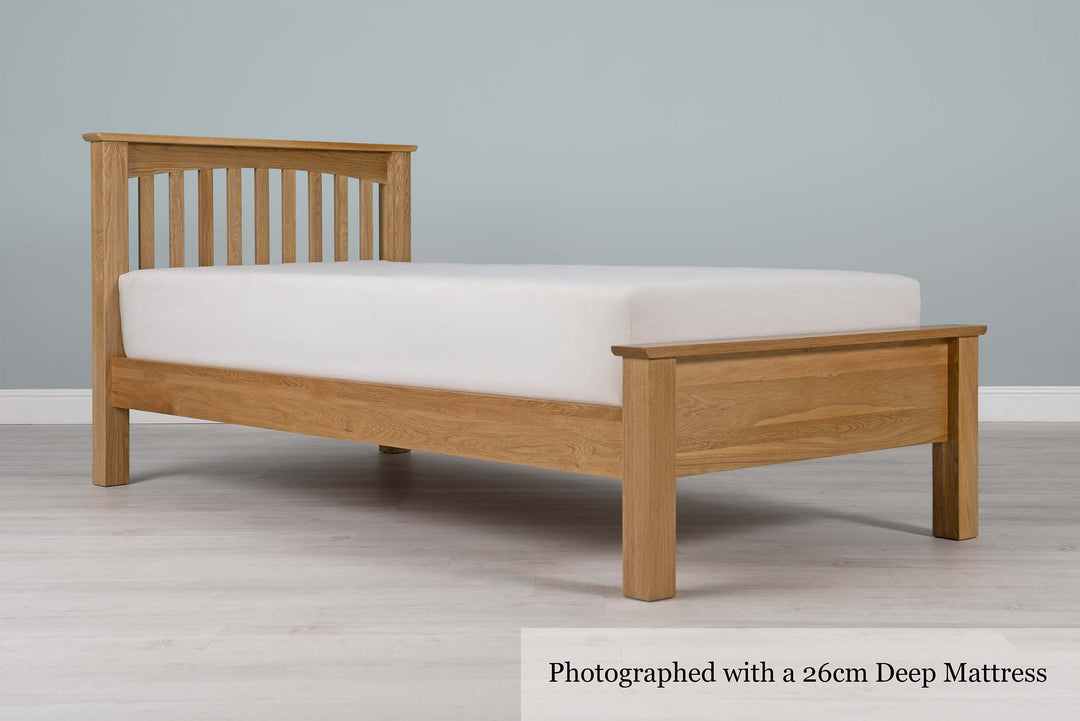 Boston Solid Natural Oak Bed Frame - Low Foot End - 3ft Single - The Oak Bed Store