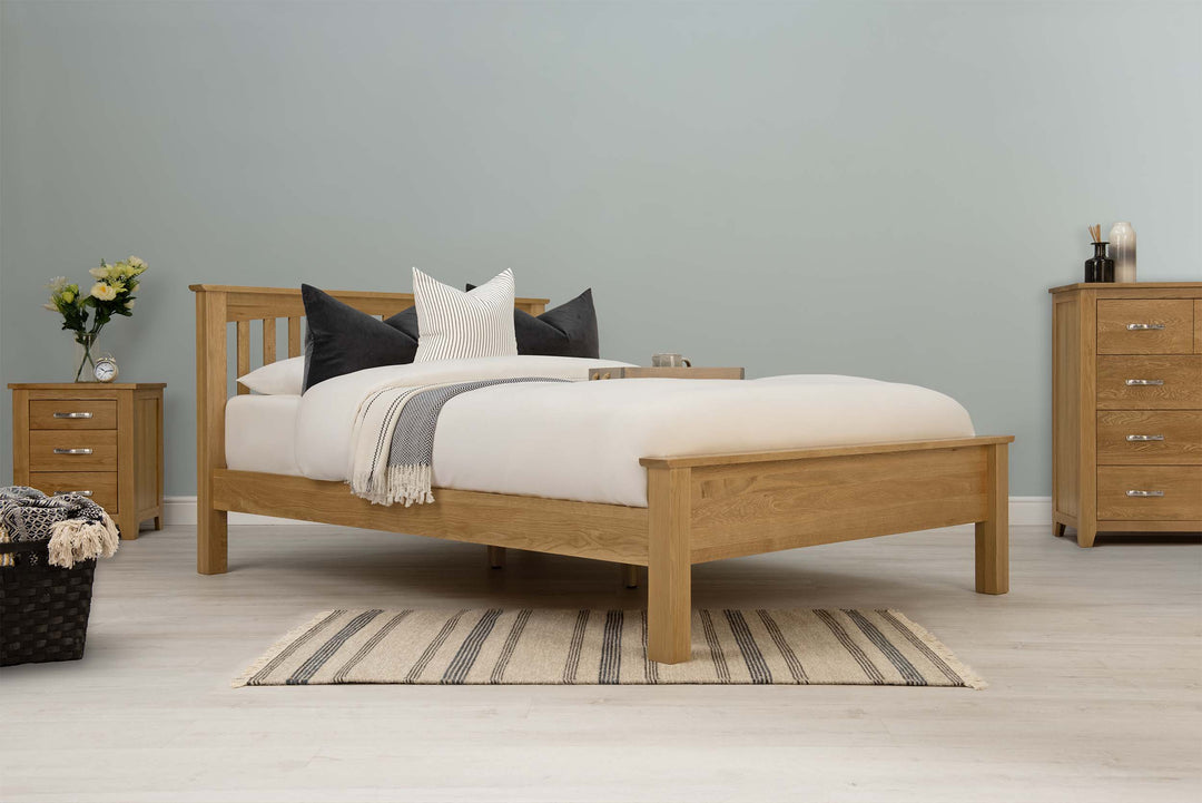 Boston Solid Natural Oak Bed Frame - Low Foot End - 4ft Small Double - The Oak Bed Store