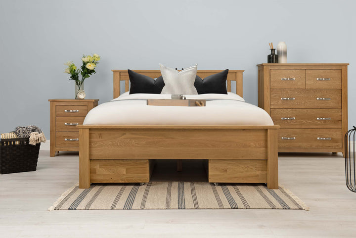 Boston Solid Natural Oak Bed Frame - Low Foot End - 4ft6 Double - The Oak Bed Store
