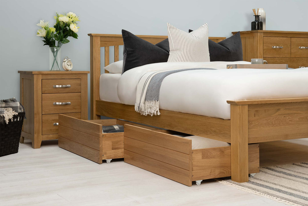 Boston Solid Natural Oak Bed Frame - Low Foot End - 4ft6 Double - The Oak Bed Store