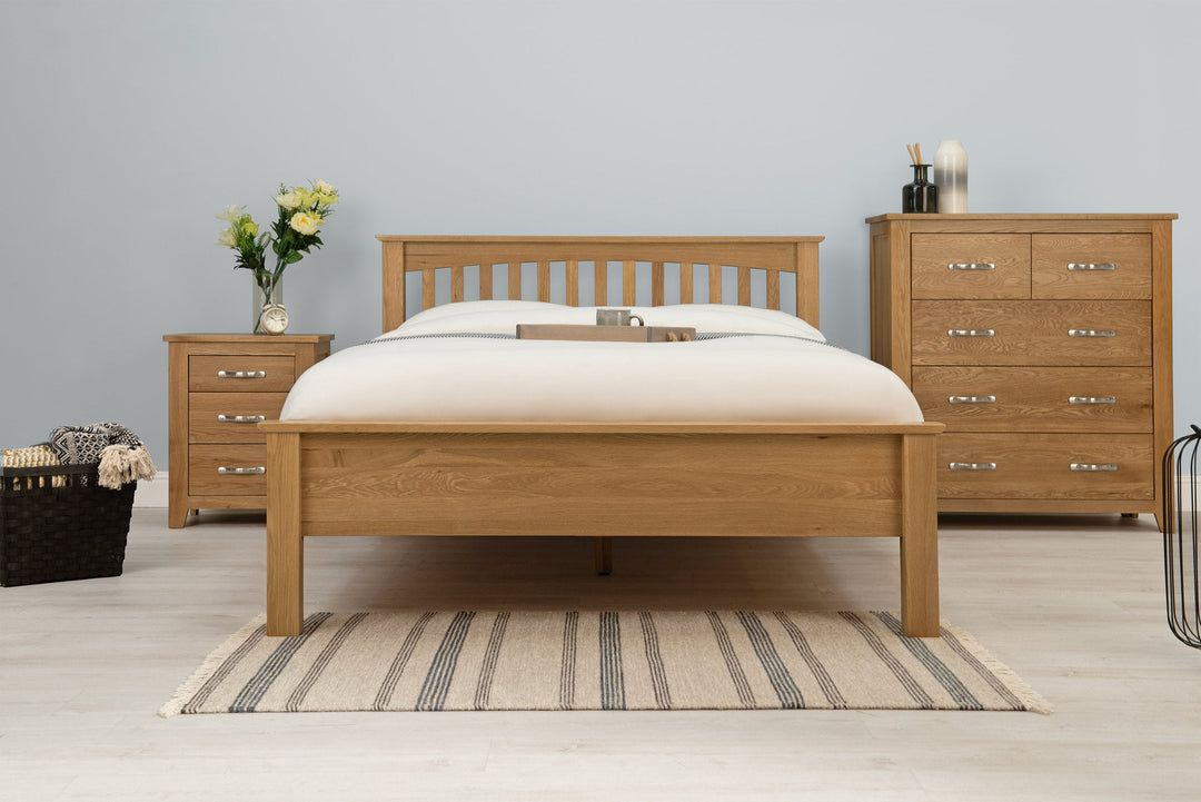 Boston Solid Natural Oak Bed Frame - Low Foot End - 4ft6 Double - The Oak Bed Store
