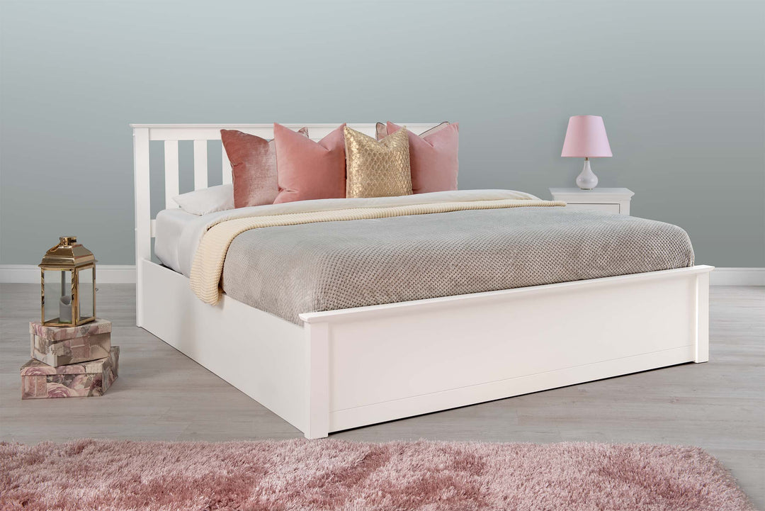 Chester Bright White Ottoman Storage Bed Frame - 6ft Super King - The Oak Bed Store