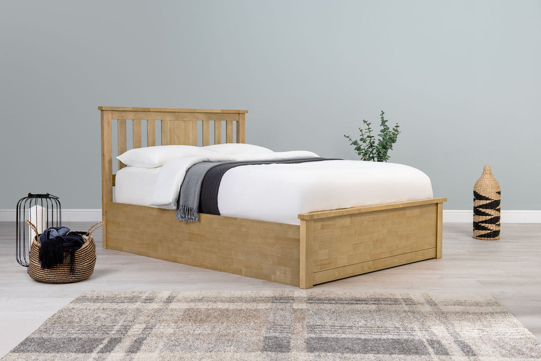Chester Light Oak Ottoman Storage Bed Frame - 4ft6 Double - The Oak Bed Store