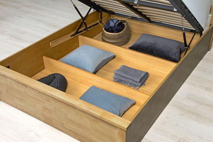 Chester Light Oak Ottoman Storage Bed Frame - 4ft6 Double - The Oak Bed Store