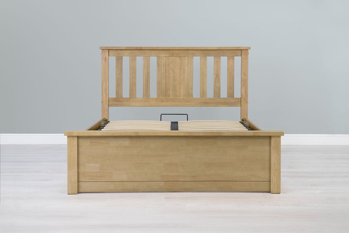 Chester Light Oak Ottoman Storage Bed Frame - 4ft6 Double - The Oak Bed Store