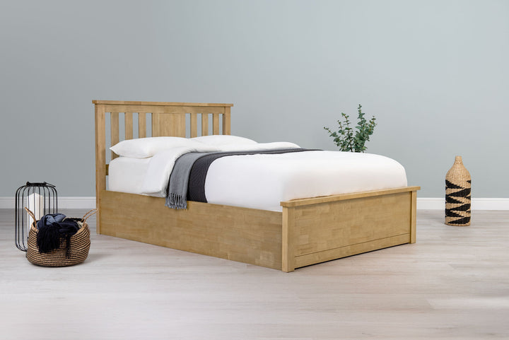 Chester Light Oak Ottoman Storage Bed Frame - 5ft King Size - The Oak Bed Store