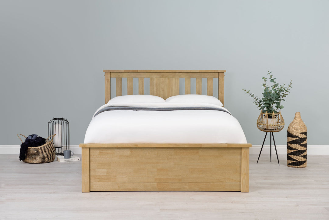 Chester Light Oak Ottoman Storage Bed Frame - 6ft Super King - The Oak Bed Store