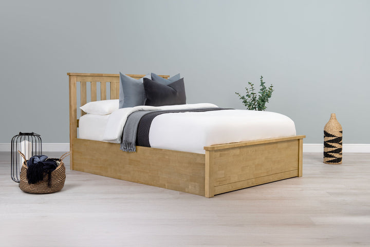 Chester Light Oak Ottoman Storage Bed Frame - 6ft Super King - The Oak Bed Store