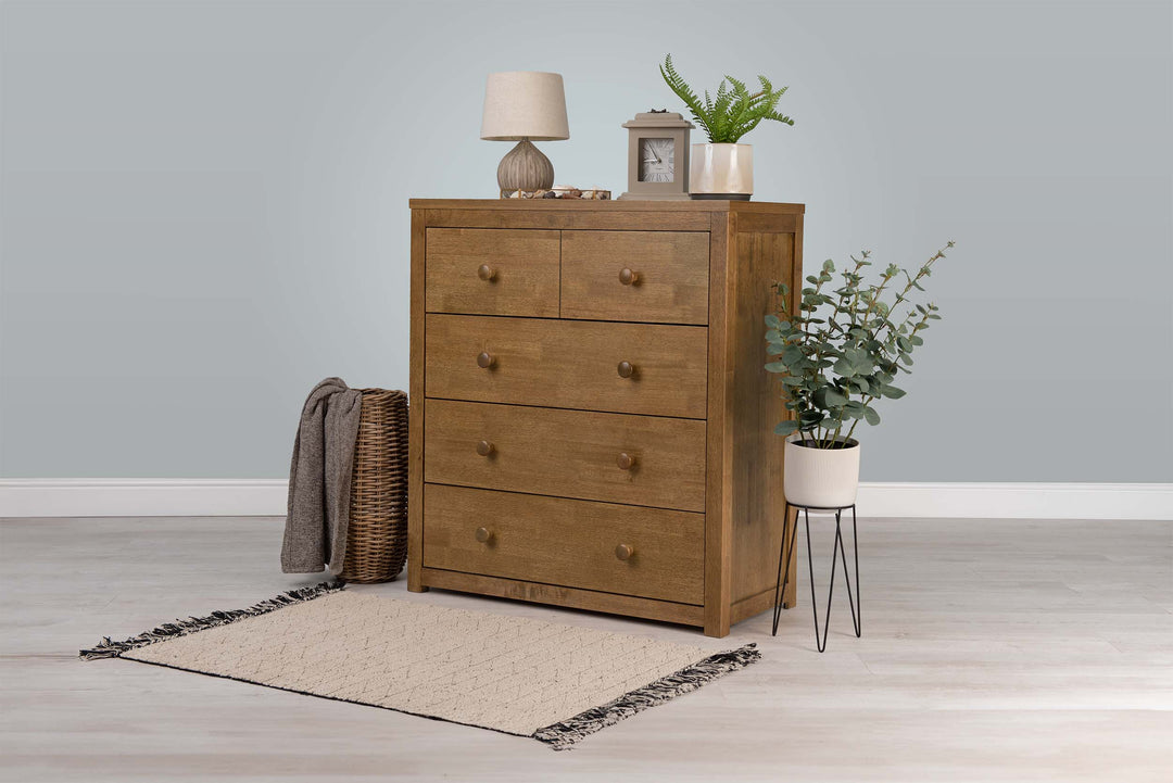 Chester Medium Oak 2 Over 3 Chest of Drawers - The Oak Bed Store