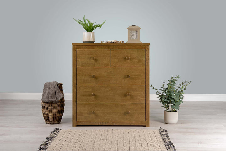 Chester Medium Oak 2 Over 3 Chest of Drawers - The Oak Bed Store