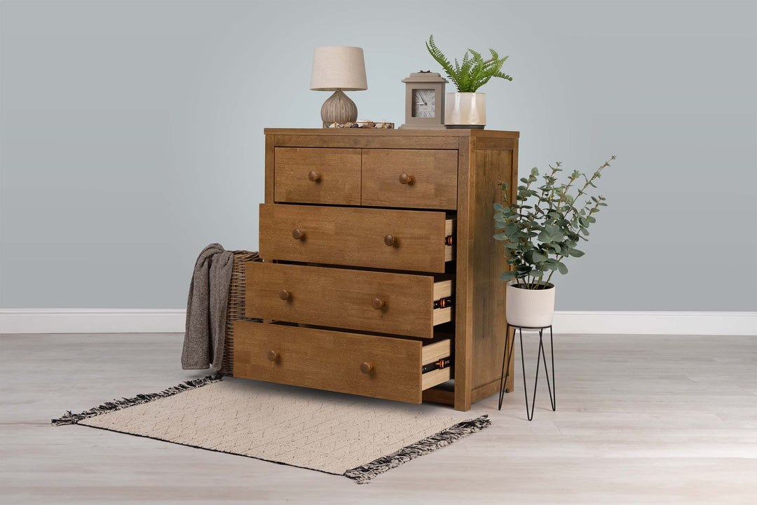 Chester Medium Oak 2 Over 3 Chest of Drawers - The Oak Bed Store