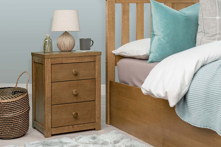 Chester Medium Oak 2+1 Bedside Table - The Oak Bed Store