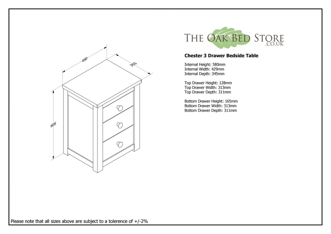 Chester Medium Oak 2+1 Bedside Table - B GRADE - The Oak Bed Store