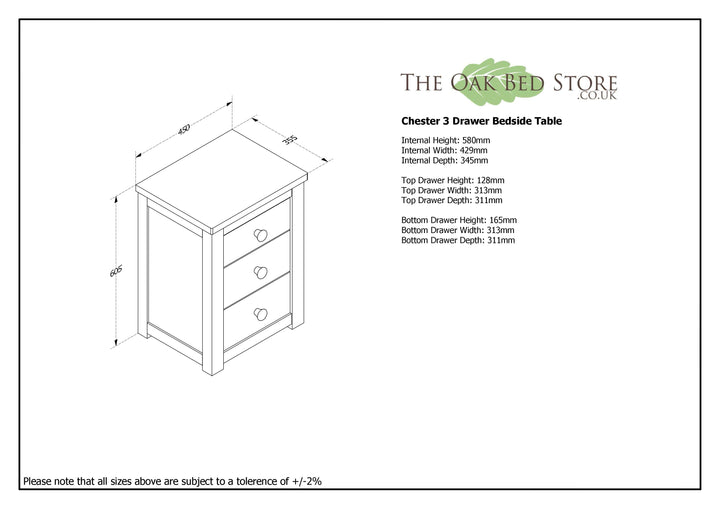 Chester Medium Oak 2+1 Bedside Table - B GRADE - The Oak Bed Store