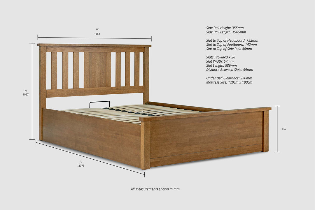 Chester Medium Oak Ottoman Storage Bed Frame - 4ft Small Double - The Oak Bed Store