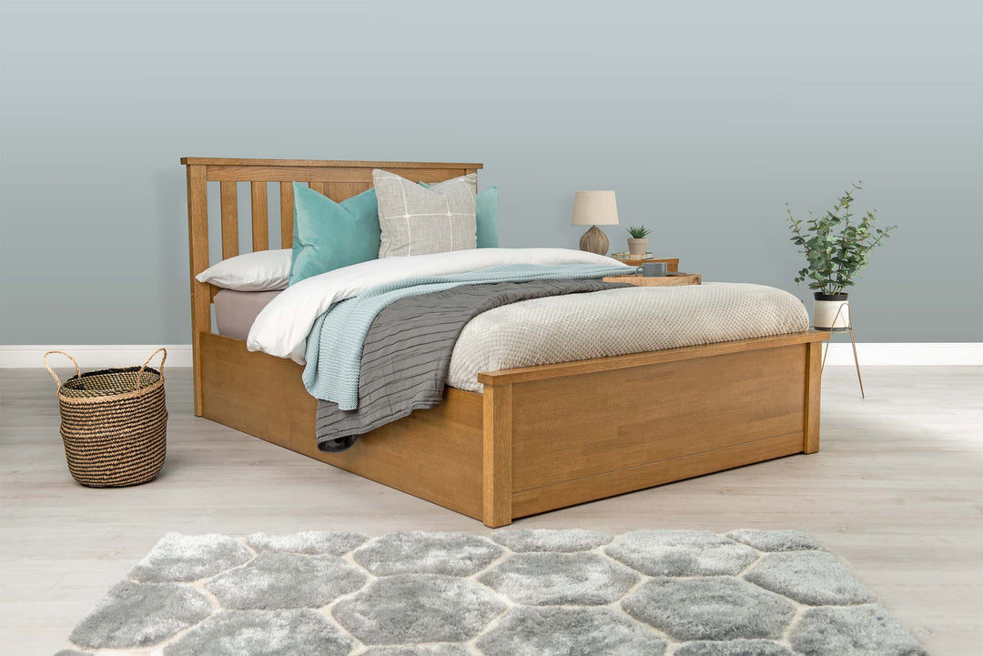 Chester Medium Oak Ottoman Storage Bed Frame - 4ft Small Double - The Oak Bed Store