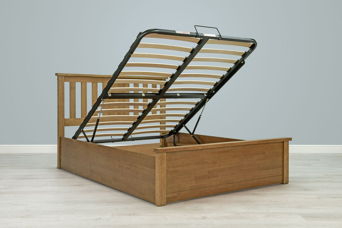 Chester Medium Oak Ottoman Storage Bed Frame - 4ft Small Double - The Oak Bed Store