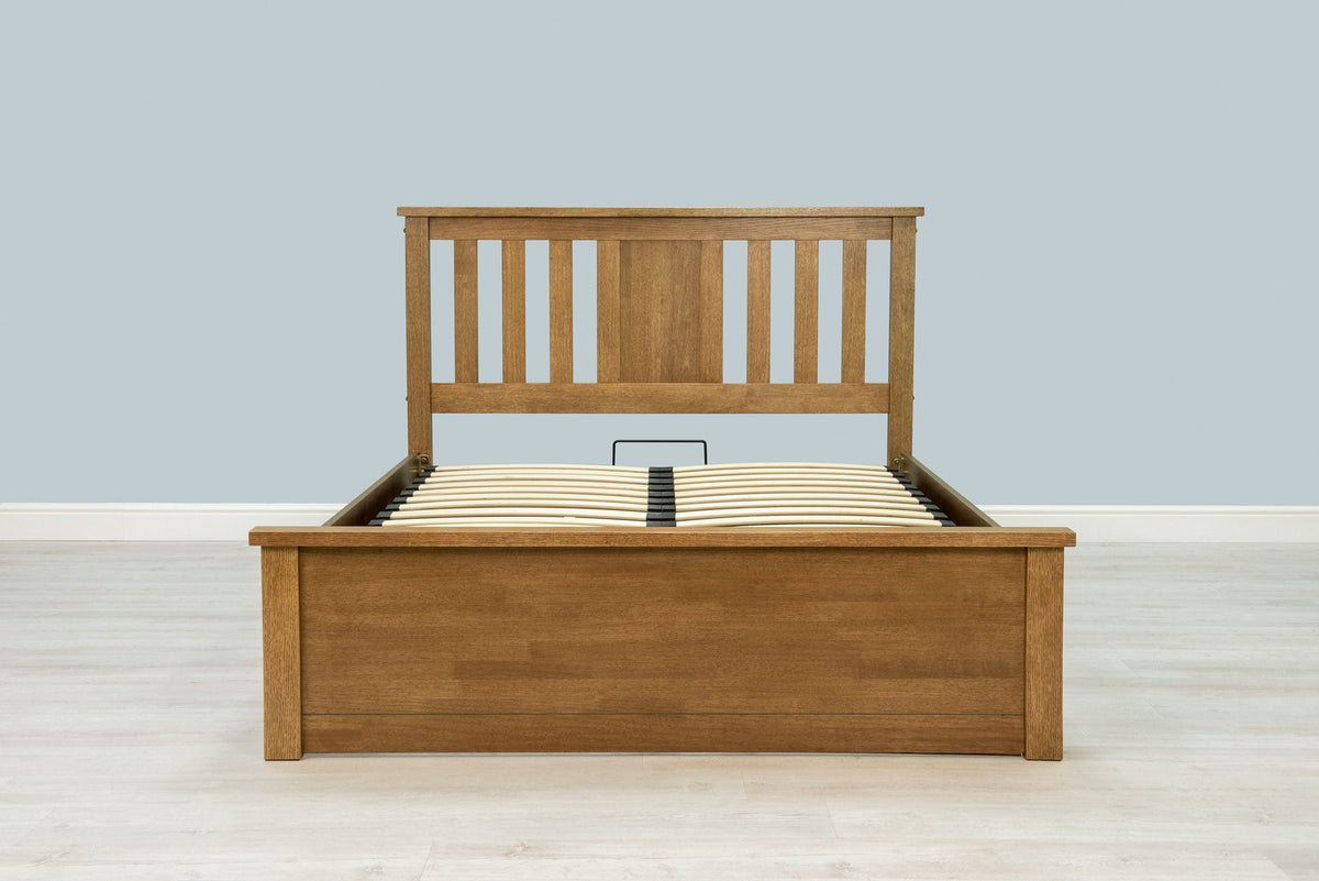 Chester Medium Oak Ottoman Storage Bed Frame - 4ft Small Double - The Oak Bed Store