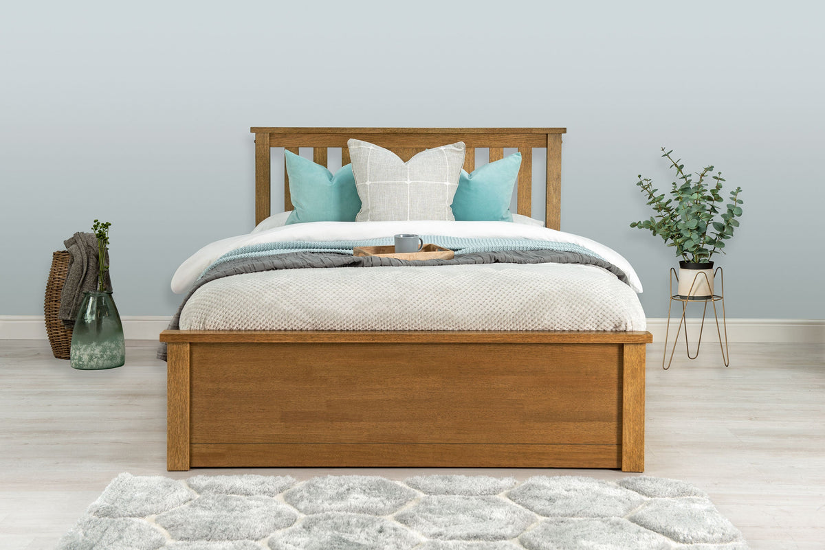 Chester Medium Oak Ottoman Storage Bed Frame - 4ft Small Double - The Oak Bed Store