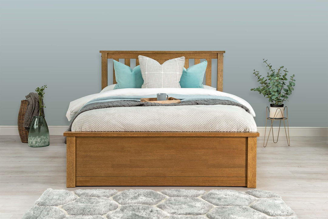 Chester Medium Oak Ottoman Storage Bed Frame - 4ft Small Double - The Oak Bed Store