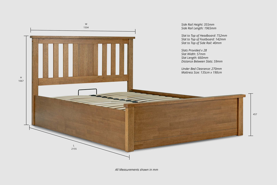 Chester Medium Oak Ottoman Storage Bed Frame - 4ft6 Double - The Oak Bed Store