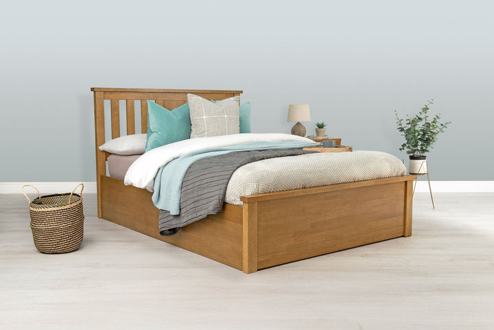 Chester Medium Oak Ottoman Storage Bed Frame - 4ft6 Double - The Oak Bed Store