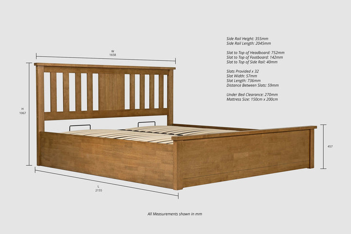 Chester Medium Oak Ottoman Storage Bed Frame - 5ft King Size - The Oak Bed Store