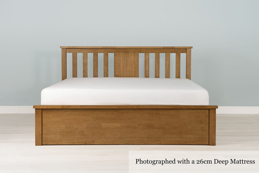 Chester Medium Oak Ottoman Storage Bed Frame - 6ft Super King - The Oak Bed Store