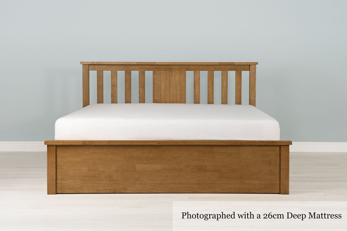 Chester Medium Oak Ottoman Storage Bed Frame - 6ft Super King - The Oak Bed Store
