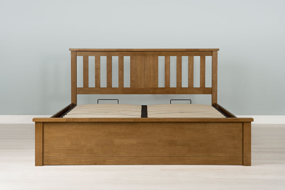 Chester Medium Oak Ottoman Storage Bed Frame - 6ft Super King - The Oak Bed Store