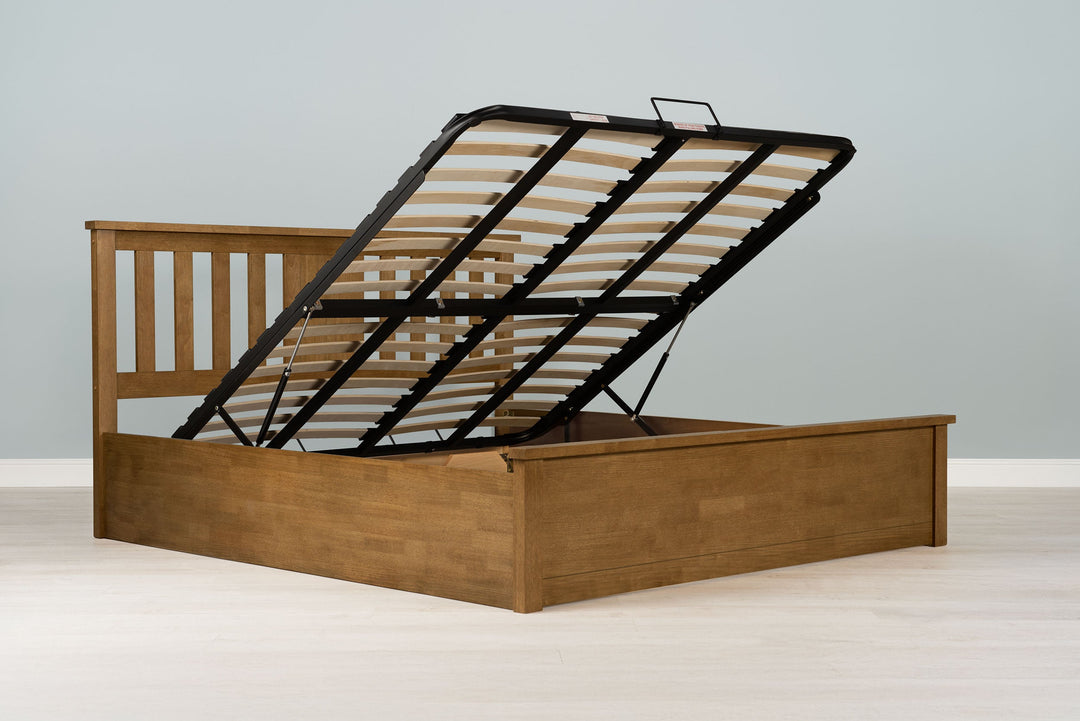 Chester Medium Oak Ottoman Storage Bed Frame - 6ft Super King - The Oak Bed Store