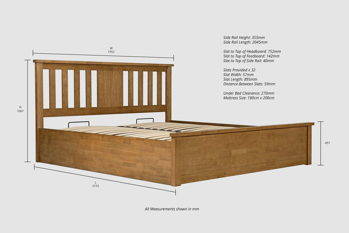 Chester Medium Oak Ottoman Storage Bed Frame - 6ft Super King - The Oak Bed Store
