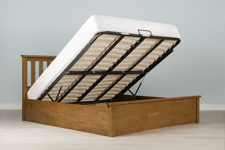 Chester Medium Oak Ottoman Storage Bed Frame - 6ft Super King - The Oak Bed Store