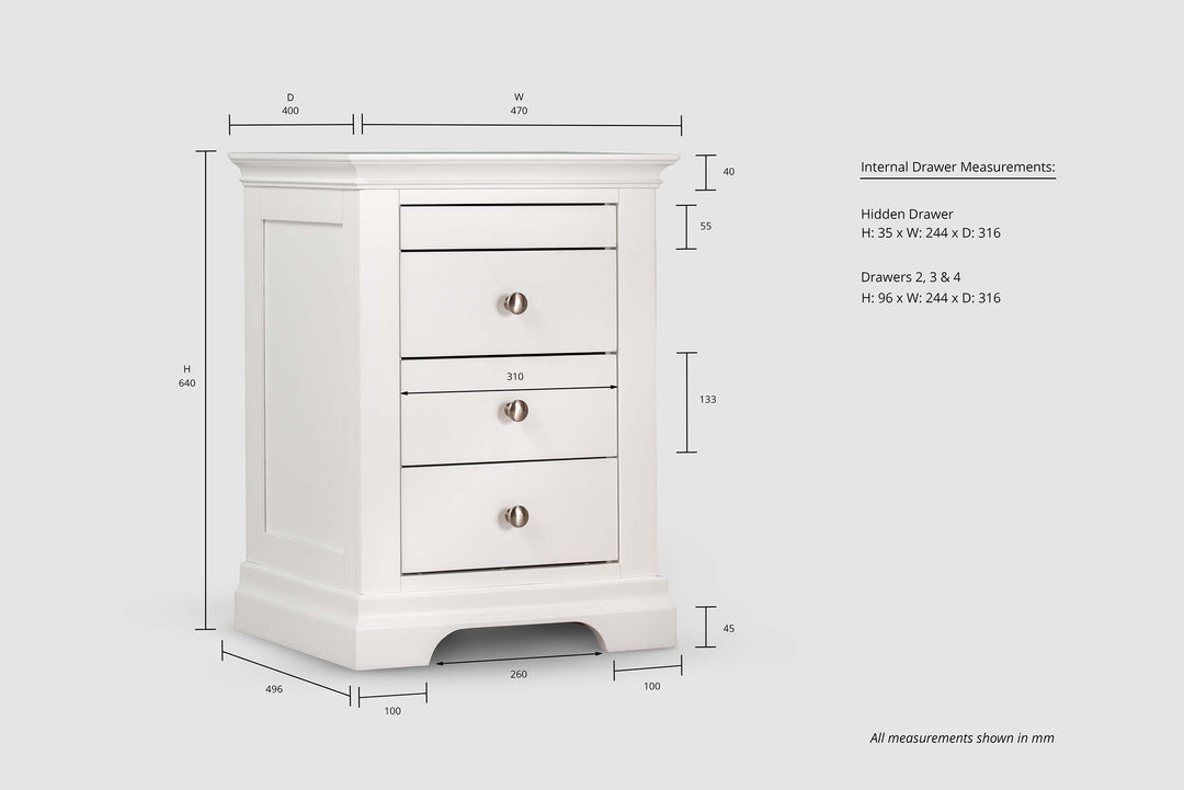 Chilgrove Bright White 3 + 1 Drawer Bedside Table - The Oak Bed Store