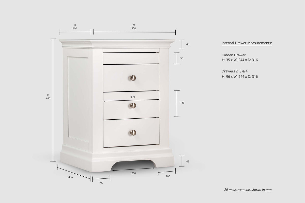 Chilgrove Bright White 3 + 1 Drawer Bedside Table - The Oak Bed Store