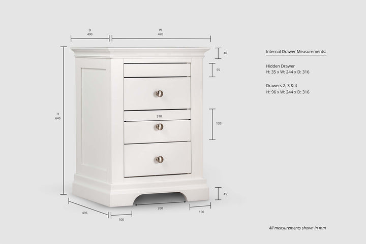Chilgrove Bright White 3 + 1 Drawer Bedside Table - The Oak Bed Store