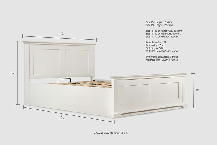 Chilgrove Bright White Ottoman Storage Bed Frame - 4ft Small Double - The Oak Bed Store