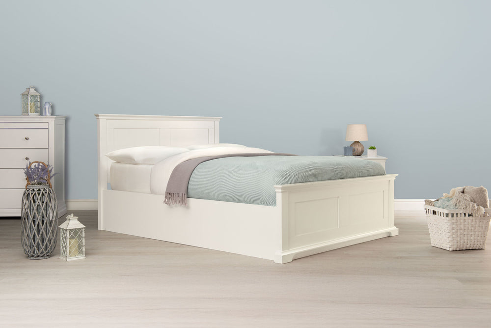 Chilgrove Bright White Ottoman Storage Bed Frame - 4ft Small Double - The Oak Bed Store