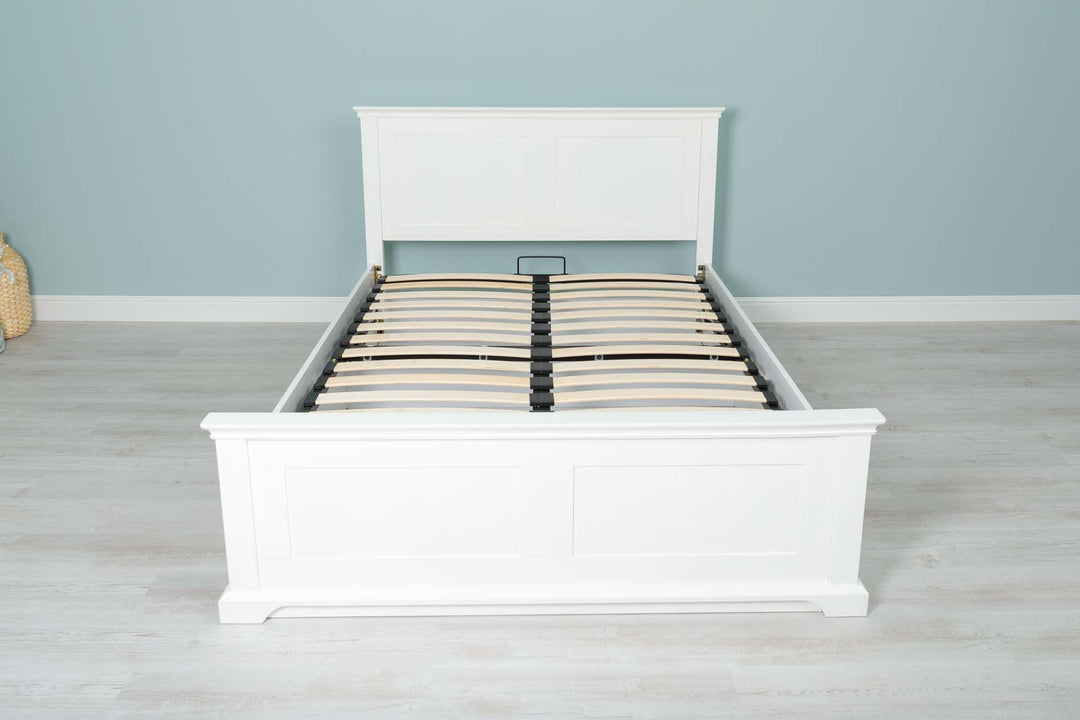 Chilgrove Bright White Ottoman Storage Bed Frame - 4ft Small Double - The Oak Bed Store