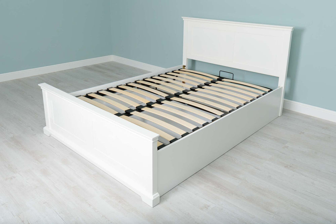 Chilgrove Bright White Ottoman Storage Bed Frame - 4ft Small Double - The Oak Bed Store