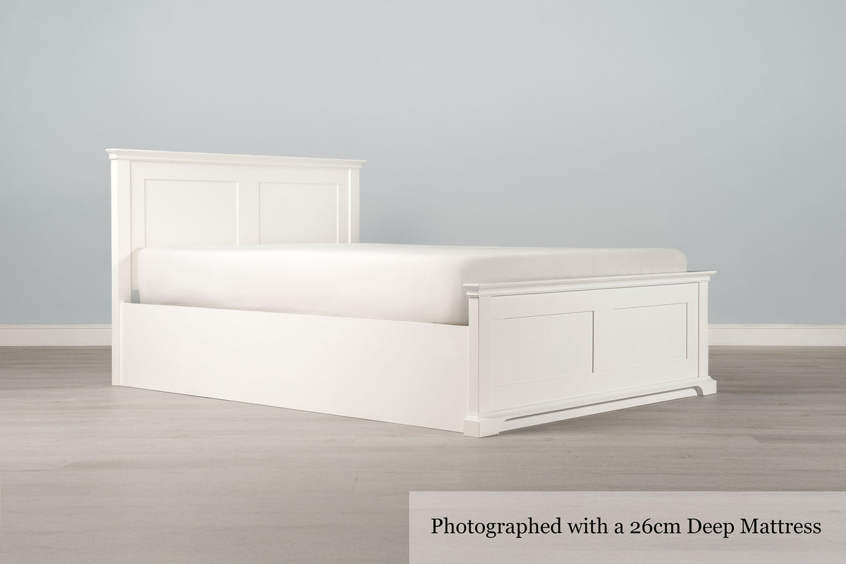 Chilgrove Bright White Ottoman Storage Bed Frame - 4ft Small Double - The Oak Bed Store