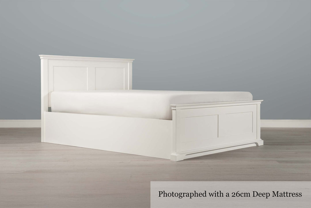 Chilgrove Bright White Ottoman Storage Bed Frame - 4ft6 Double - The Oak Bed Store